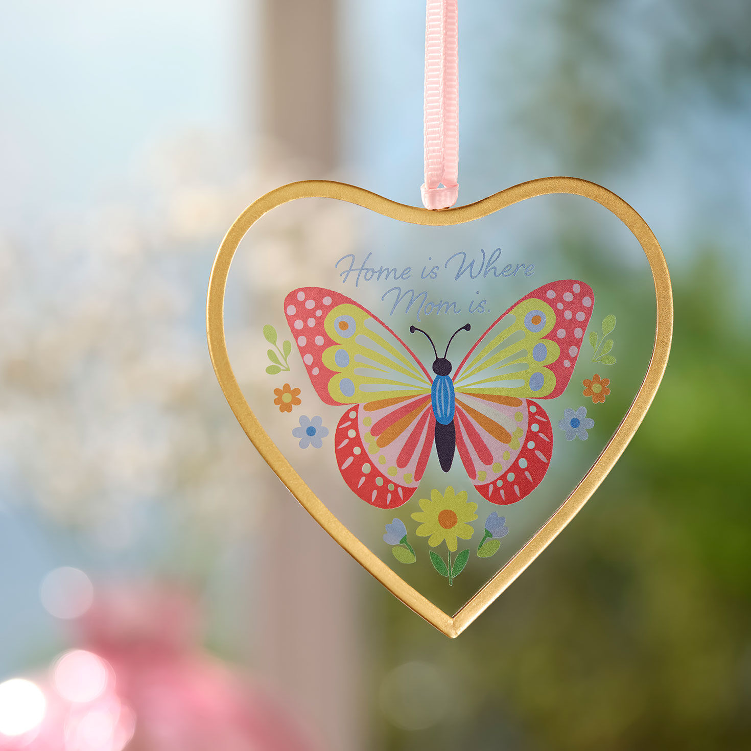 Heart Shaped Butterfly Suncatcher With Mom Quote in use image number 3