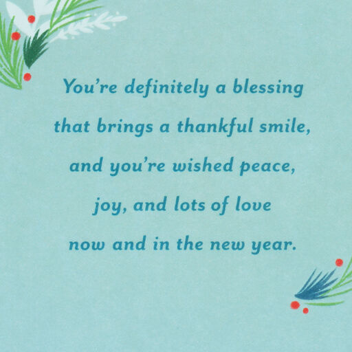 Peace, Joy and Love Religious Christmas Card for Godson, 