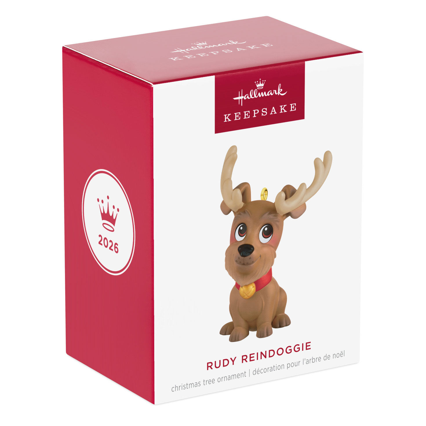 Brown Dog Wearing Antlers Keepsake Ornament Package Front image number 7