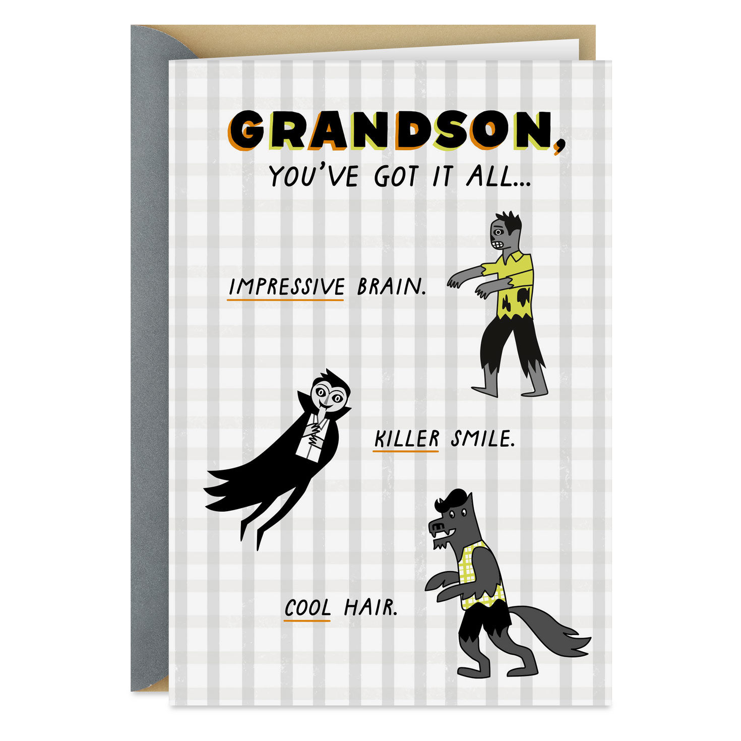 Killer Smile, Cool Hair Halloween Card for Grandson