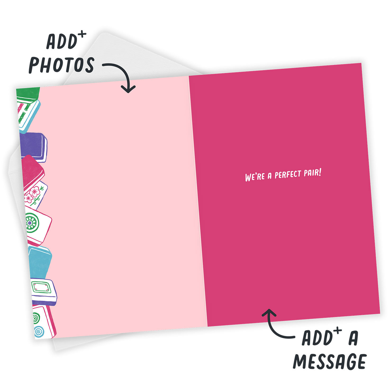 Pink Mahjong Tiles Personalized Friend Card Open Card with Envelope indicating personalization image number 3