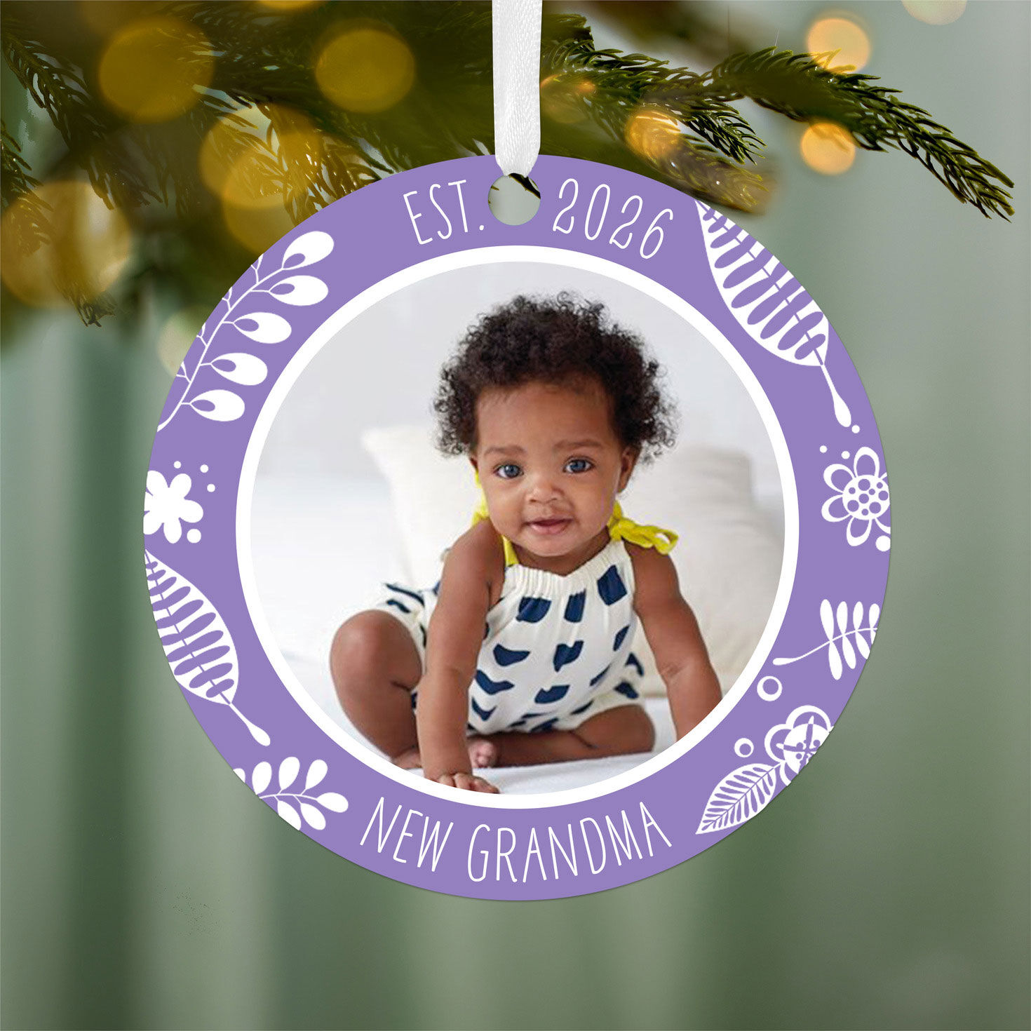 New Grandma Round Metal Personalized Ornament, Custom Photo and Text for only USD 17.99 | Hallmark