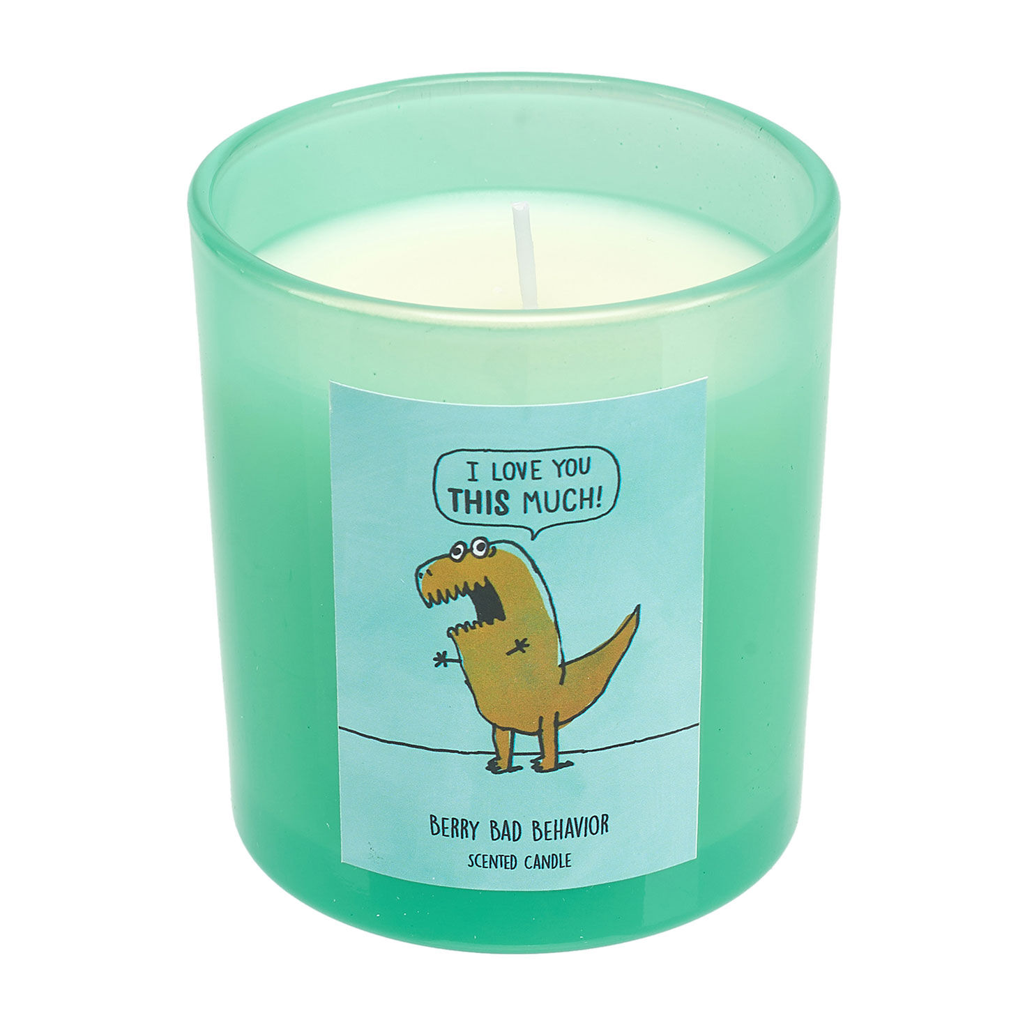 Berry-Scented T-Rex Candle in Green Glass Jar front not lit image number 3