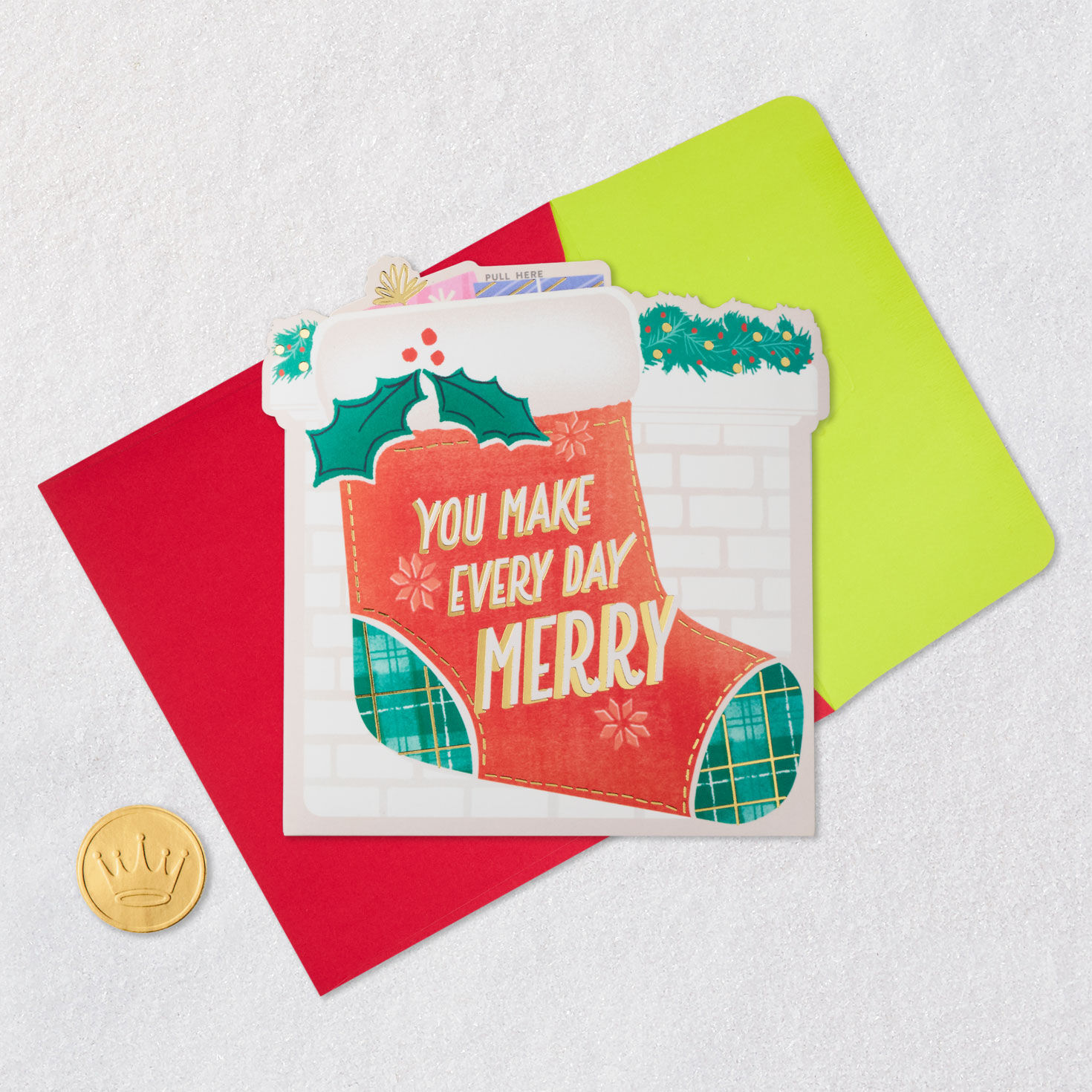 Stocking and Gifts Musical Christmas Card Card Front with Envelope and Gold Seal image number 5