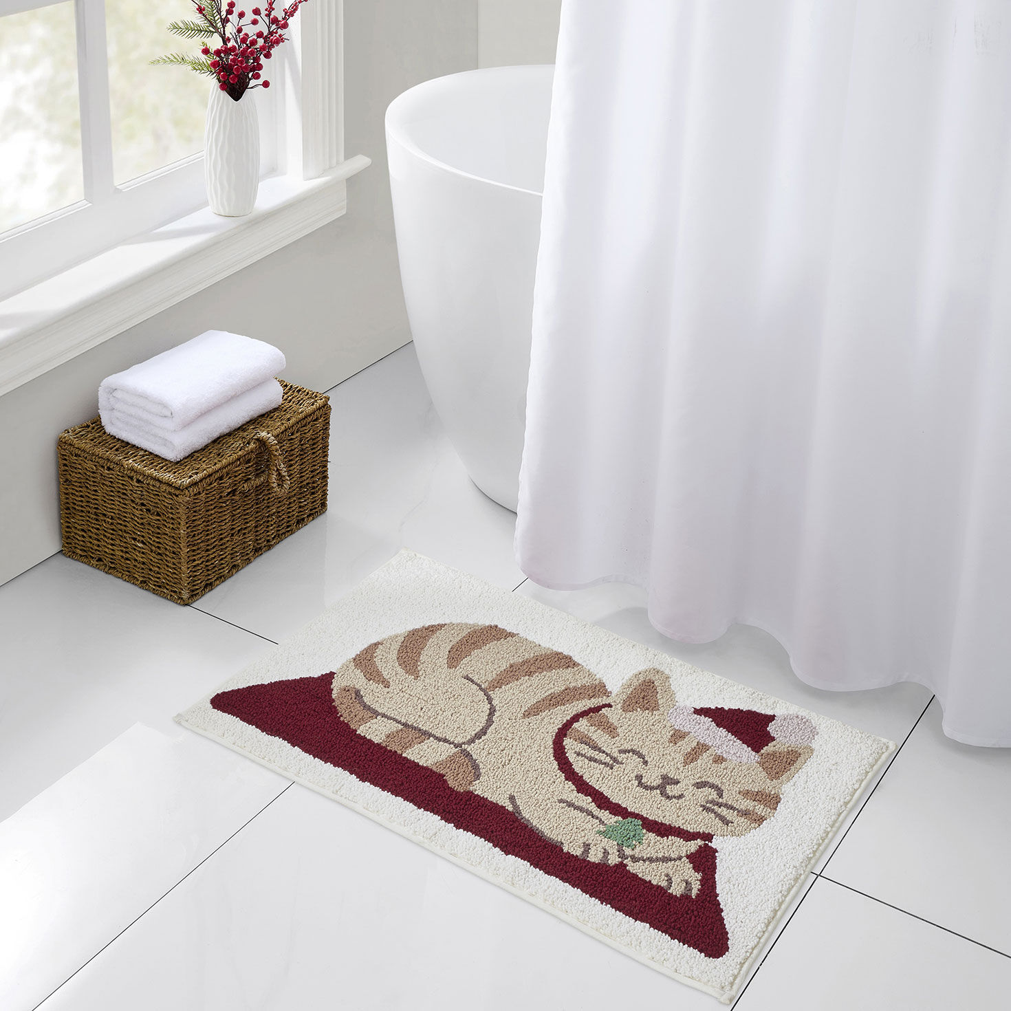 Hallmark Holiday Happy Cat Bath Rug - 20x30 in use image number 5