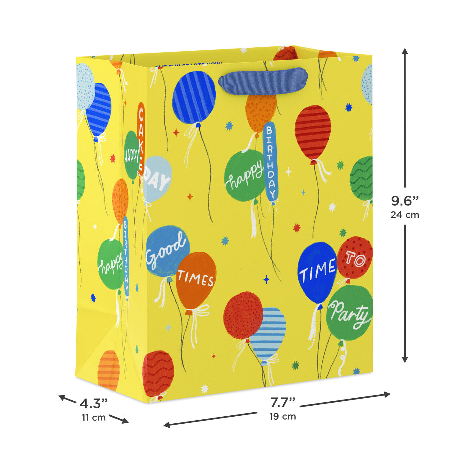 Bright Balloons on Yellow Medium Birthday Gift Bag measurement image number 3