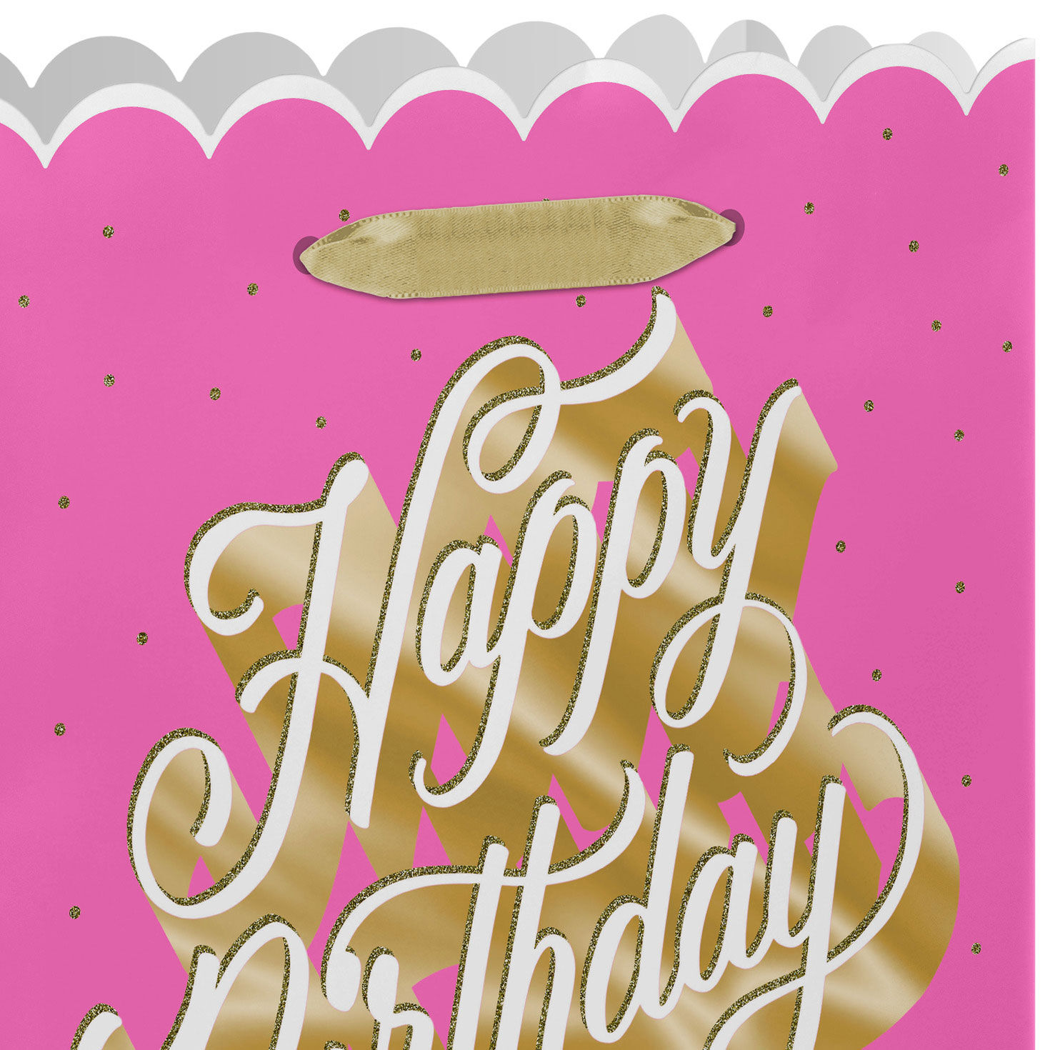 Gold and White Happy Birthday Script Large Gift Bag Handle Detail image number 4