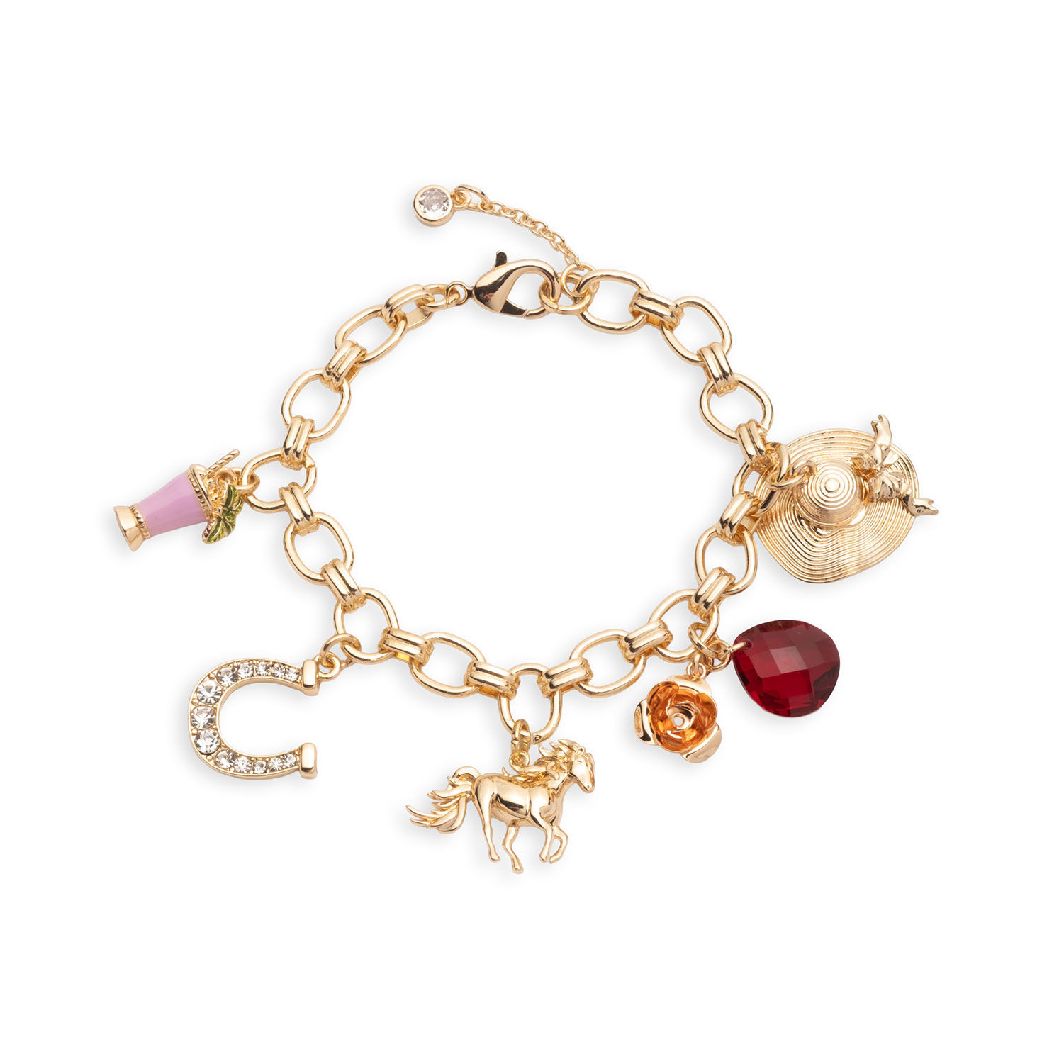 Kentucky Roses Gold Metal Chain Bracelet With Charms