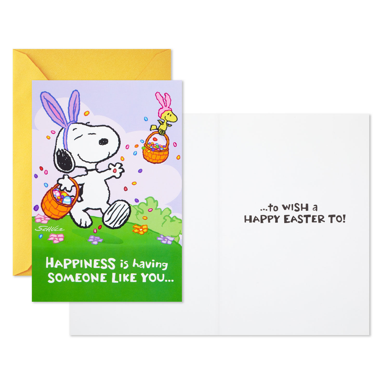 Snoopy Bunny Easter Cards Pack Card Front with Sentiment image number 2