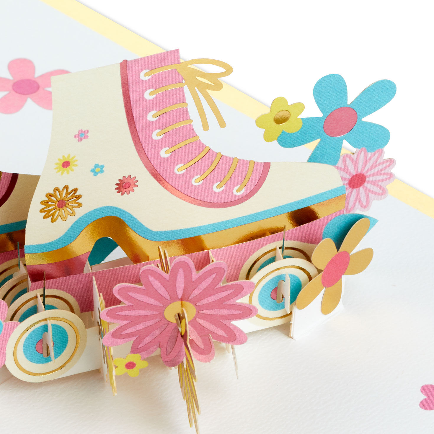 Pink and Blue Flower Roller Skates Pop-Up Card Pop-up Card Detail image number 4
