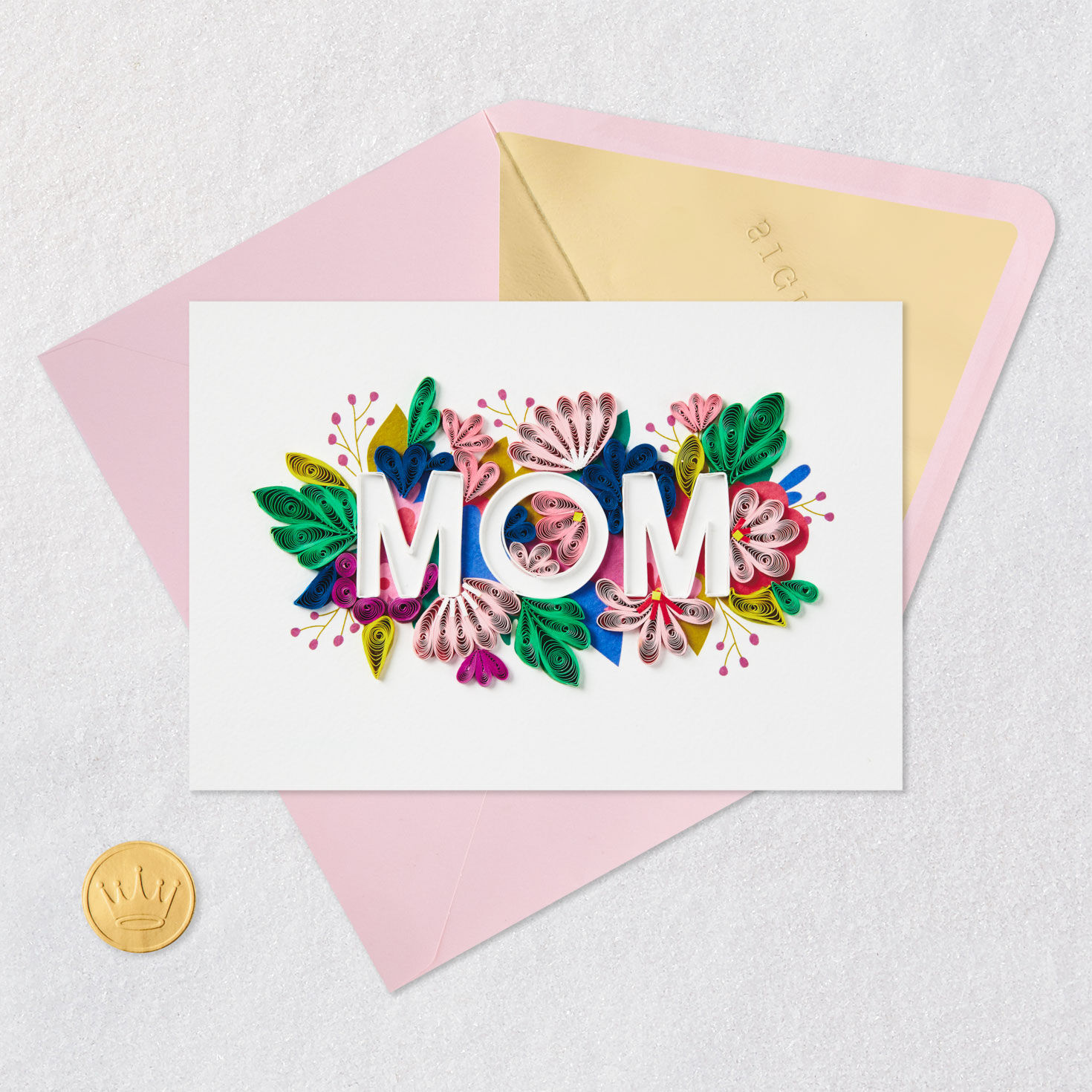Quilled Paper Flowers Handmade Mother's Day Card for Mom Card Front with Envelope and Gold Seal image number 5