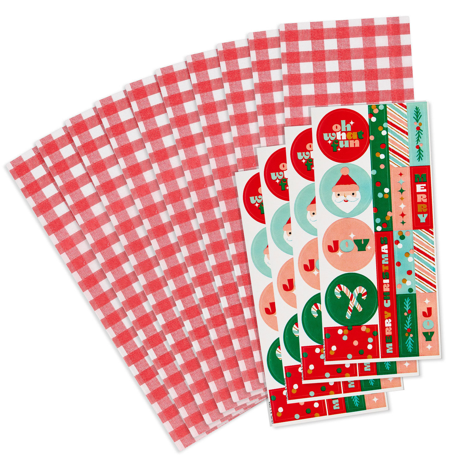 Red Gingham and Santa Christmas Tissue Paper Wrapping Kit