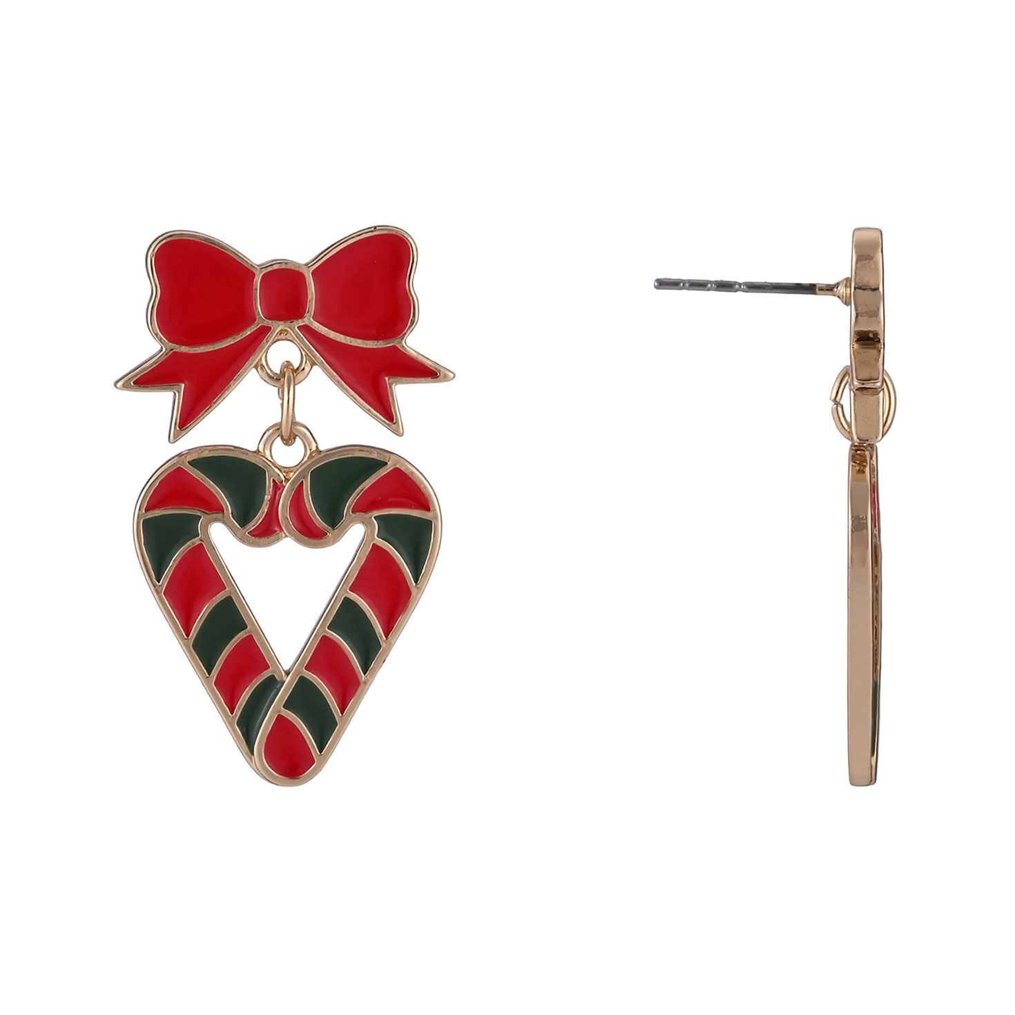 Candy Cane Heart and Bow Earrings front and side image number 2