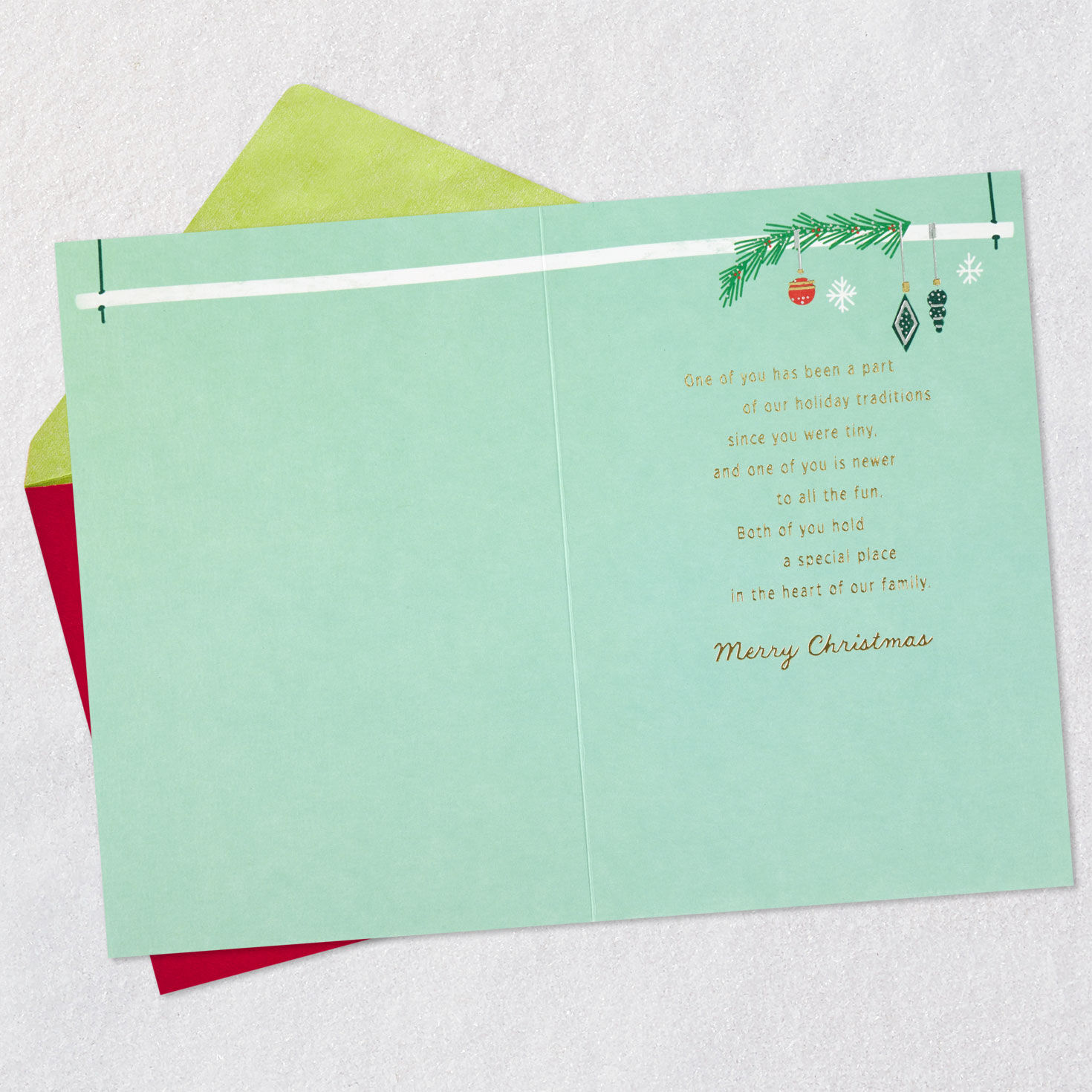 Decorated Tree Family Christmas Card for Both Open card with envelope image number 3