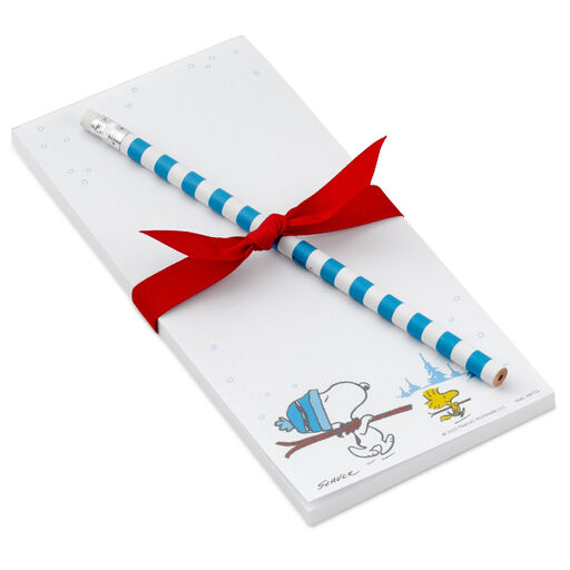 Peanuts Snoopy and Woodstock With Skis Memo Pad and Pencil, 