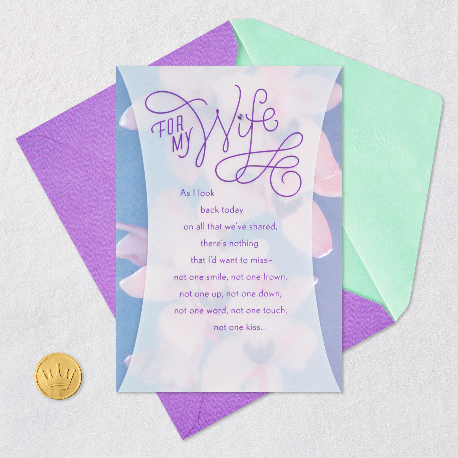 Flowers and Vellum Birthday Card for Wife Card Front with Envelope and Gold Seal image number 5