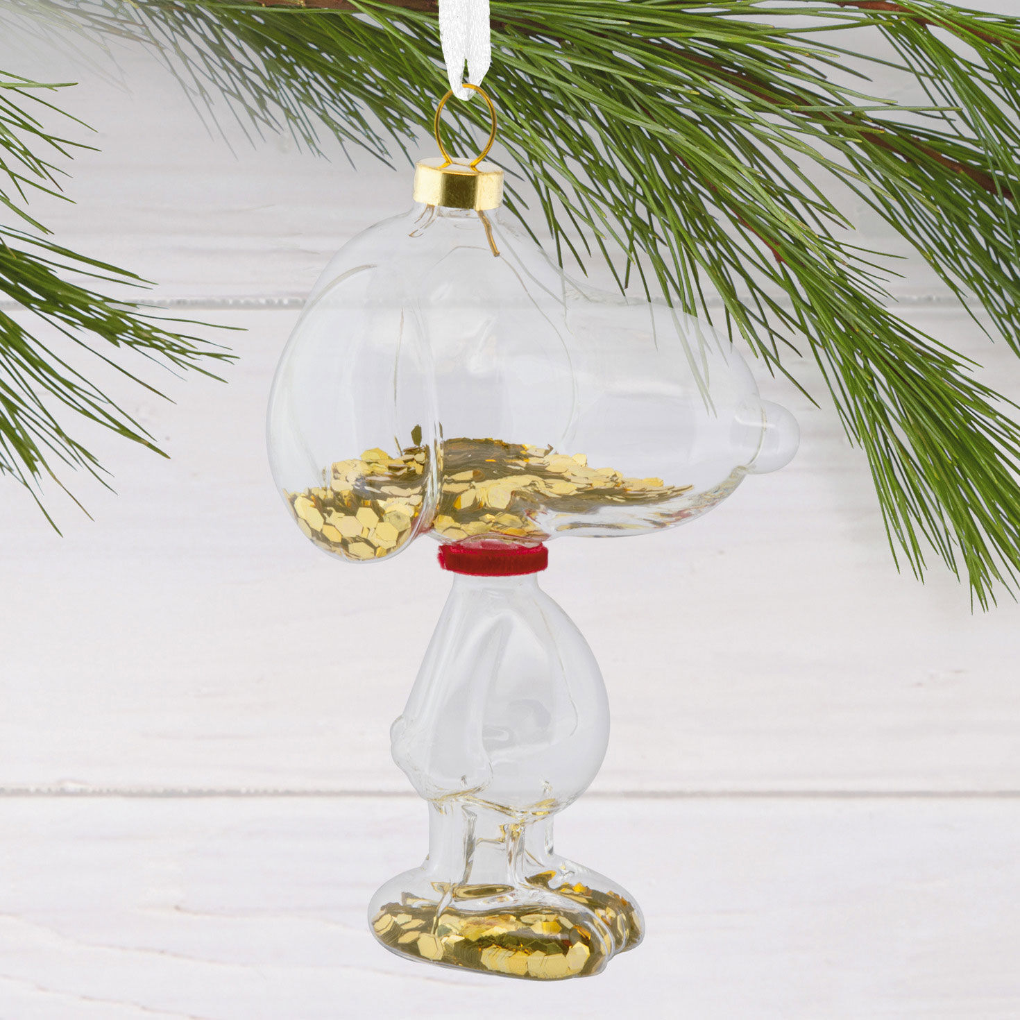 Glass Snoopy With Confetti Christmas Ornament hanging on tree image number 2