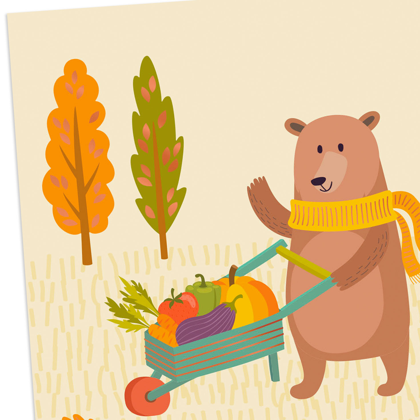 Bear With Wheelbarrow Kids Thanksgiving Card Card Front Detail image number 4
