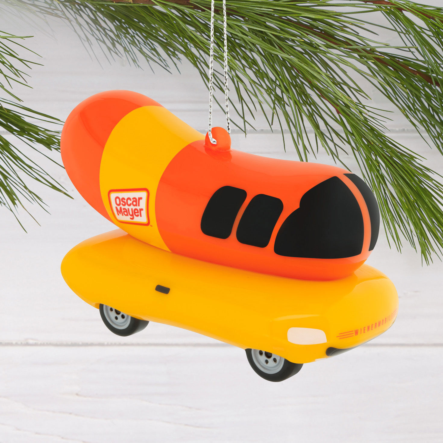 Oscar Mayer Wienermobile Christmas Ornament hanging on tree image number 2