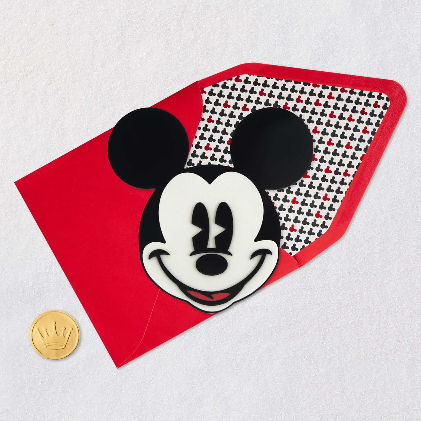 Smiling Mickey Mouse Face Blank Card Card Front with Envelope and Gold Seal image number 4