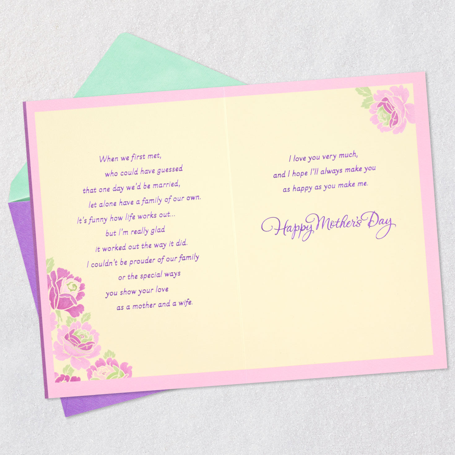 Flower Blooms on Purple Mother's Day Card for Wife Open card with envelope image number 4
