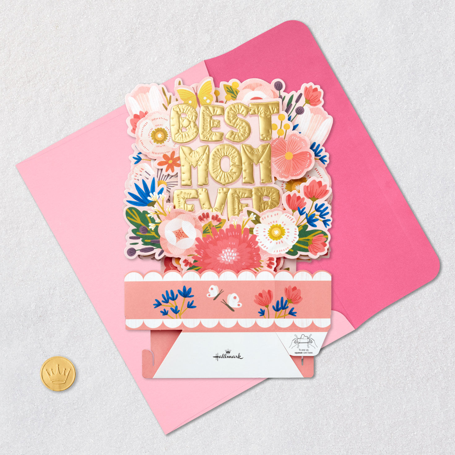 Best Mom Ever Flowers Pop-Up Mother's Day Card Card Front with Envelope and Gold Seal image number 5