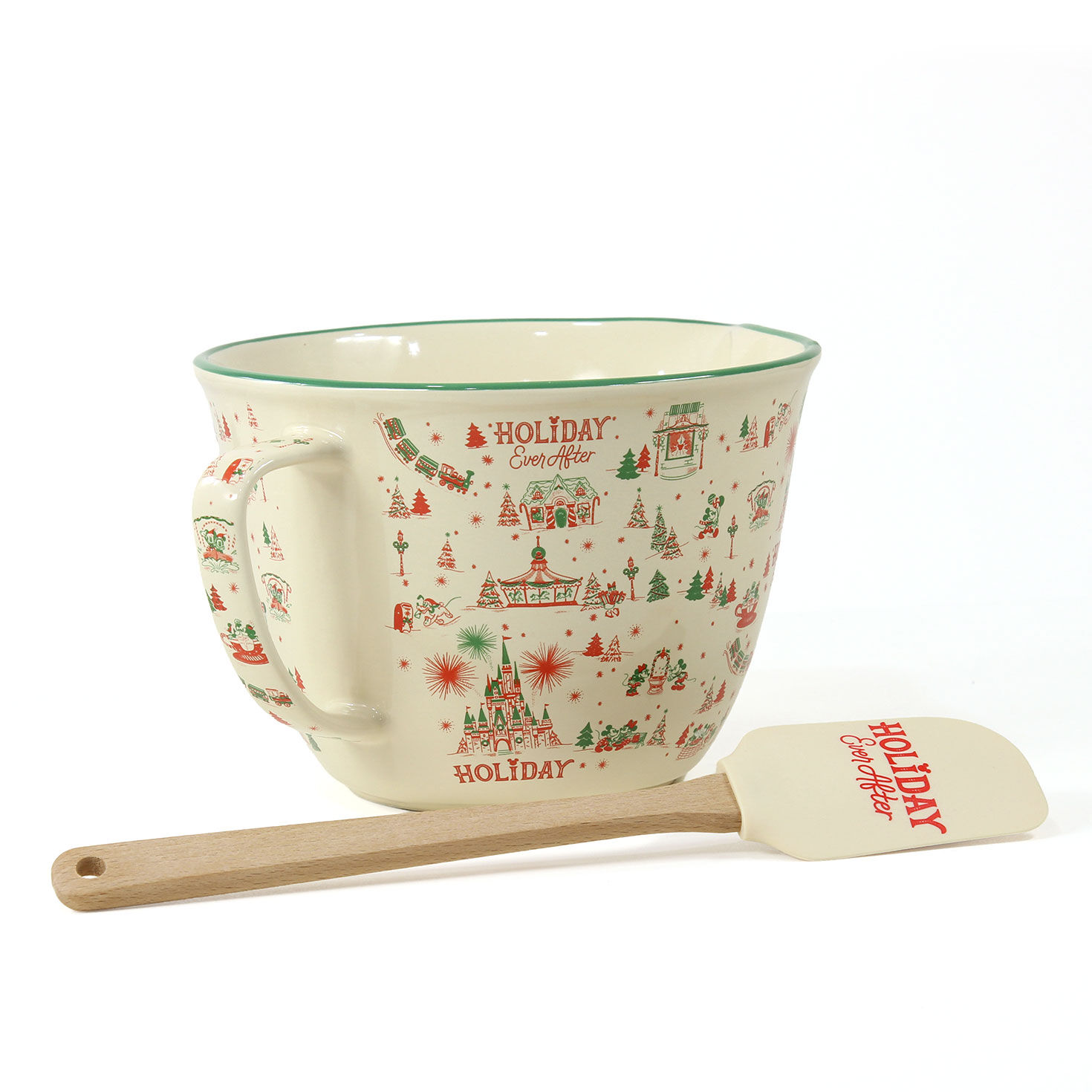 Pink Green Holiday Disney Pattern Mixing Bowl, Spatula Back image number 2