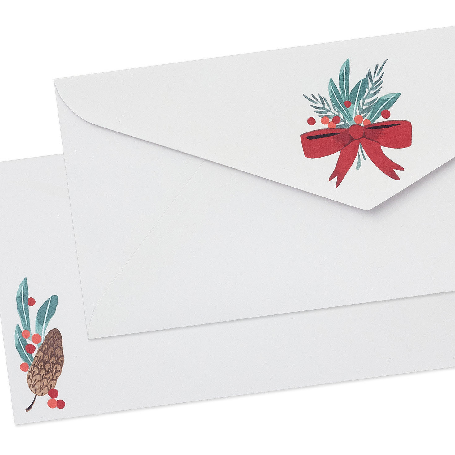 Holiday Boughs and Bows on Ivory Pack of Envelopes upclose view image number 3