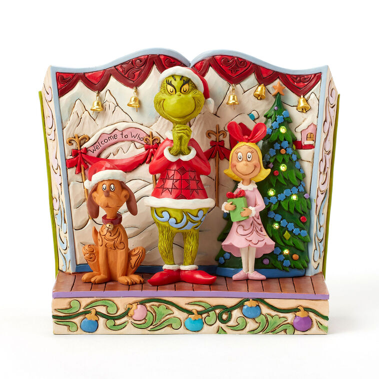 Jim Shore Grinch and Friends Light-Up Storybook Figurine, 6.2"
