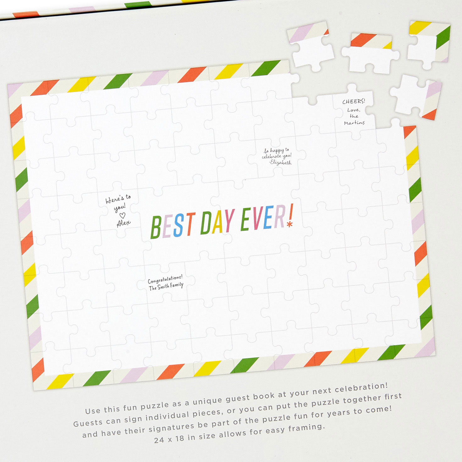 White Puzzle for Party Guests to Sign package back closeup image number 3