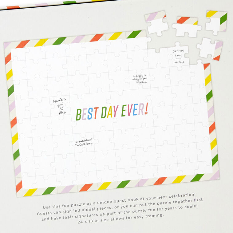 White Puzzle for Party Guests to Sign package back closeup image number 3
