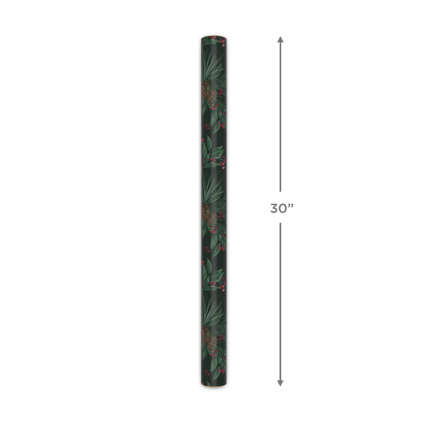 Pine-Scented Holiday Boughs on Black Christmas Gift Wrap Measurement image number 5