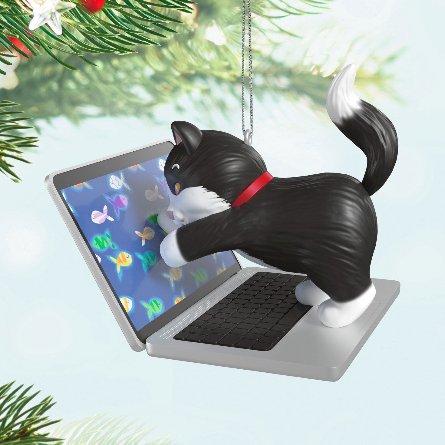 Kitten on Laptop Keepsake Ornament Hanging on tree image number 2