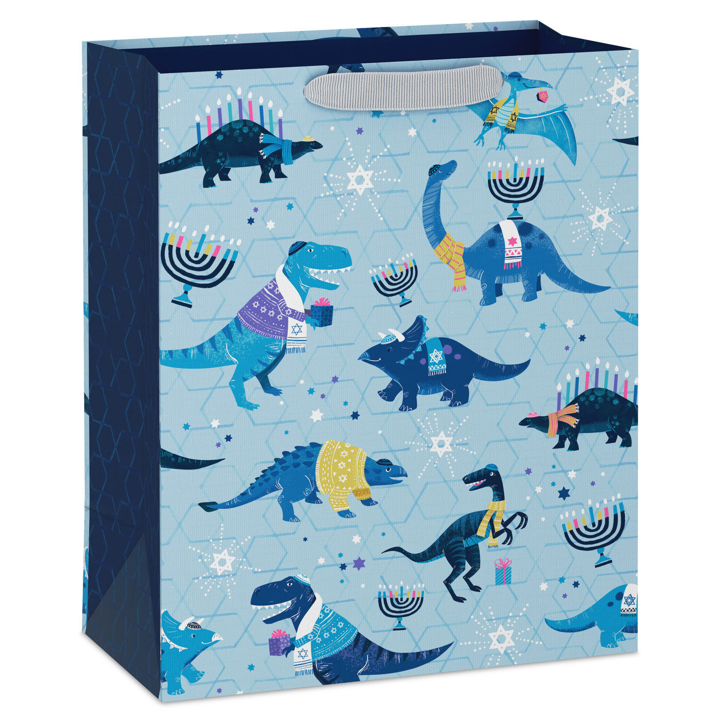 13" Dinos in Sweaters Large Hanukkah Gift Bag