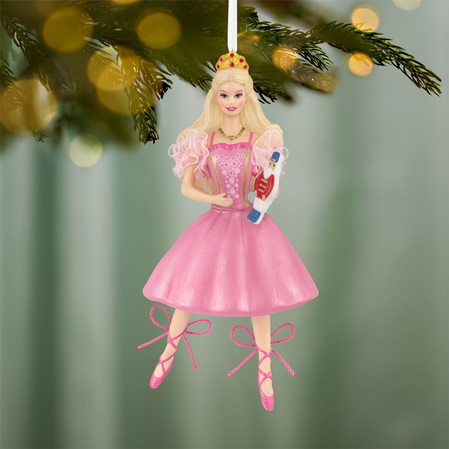 Barbie Nutcracker Ballet Pink Dress Ornament Hanging on tree image number 2