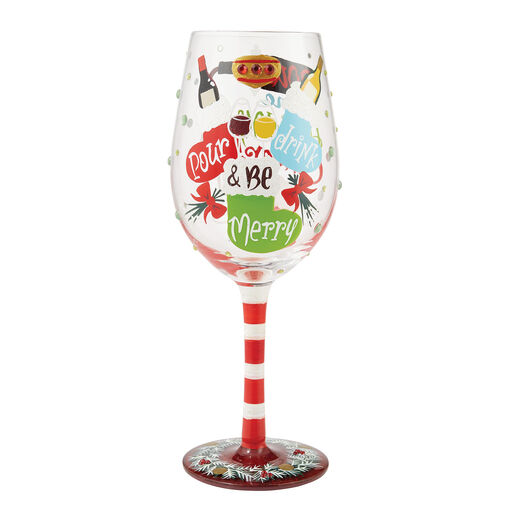 Lolita Pour, Drink and Be Merry Handpainted Wine Glass, 15 oz., 