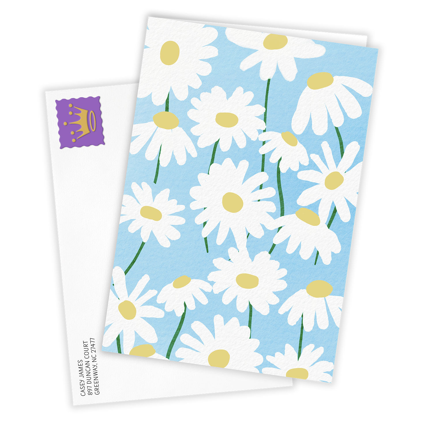 White Daisies on Blue Personalized Card Card Front with Envelope image number 2