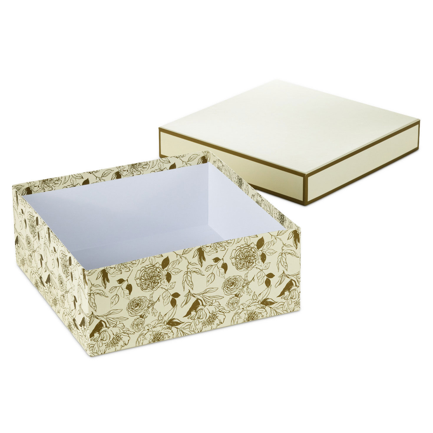 Gold Flowers on White Large Square Gift Box open image number 4