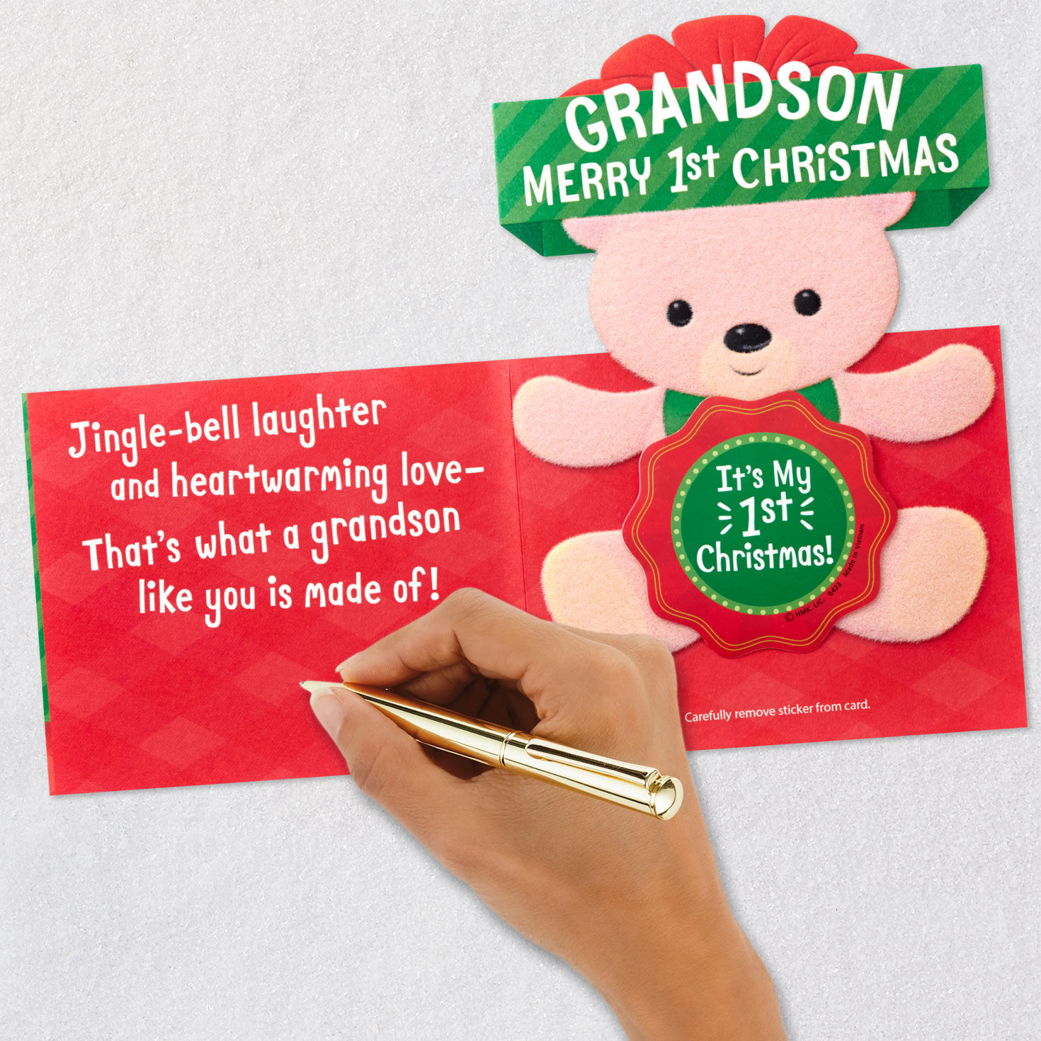Teddy Bear Baby's First Christmas Card for Grandson Signing card image number 7