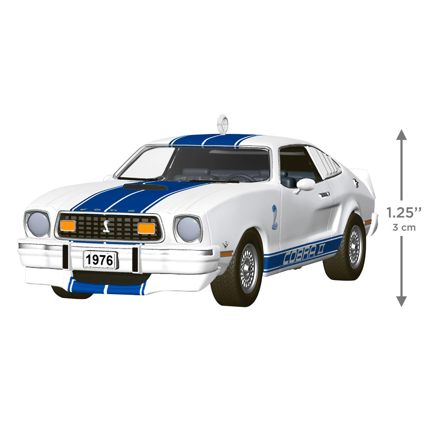 White Blue Ford Mustang Sports Car Keepsake Ornament measurement image number 3