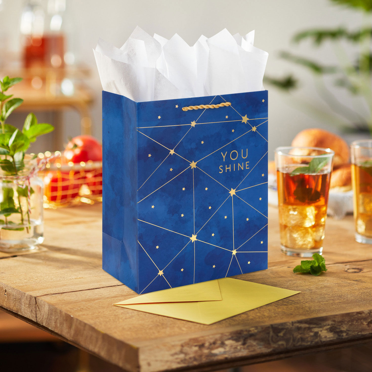 Gold Constellations on Navy Blue Medium Gift Bag in use image number 2