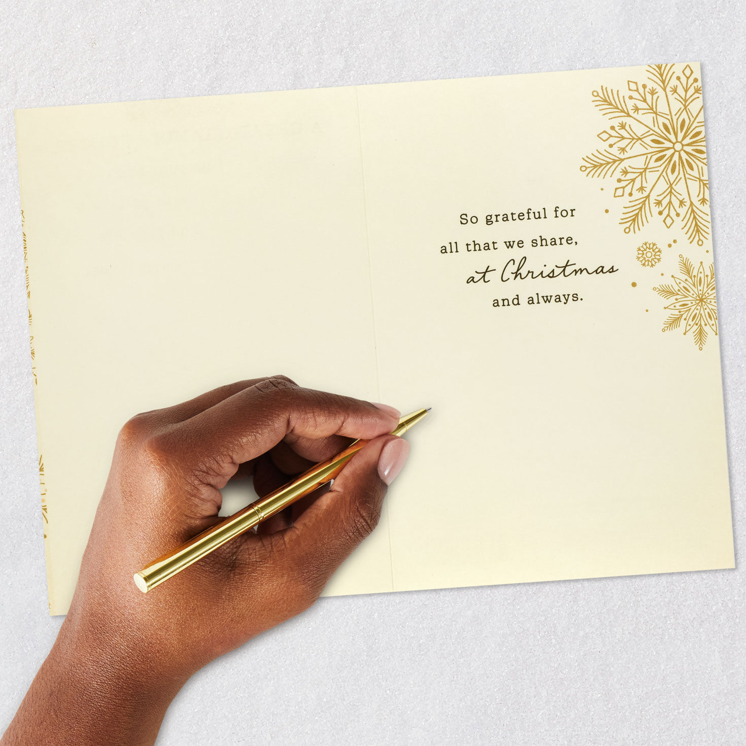 Gold Snowflake Christmas Card for Great-Granddaughter Signing card image number 6