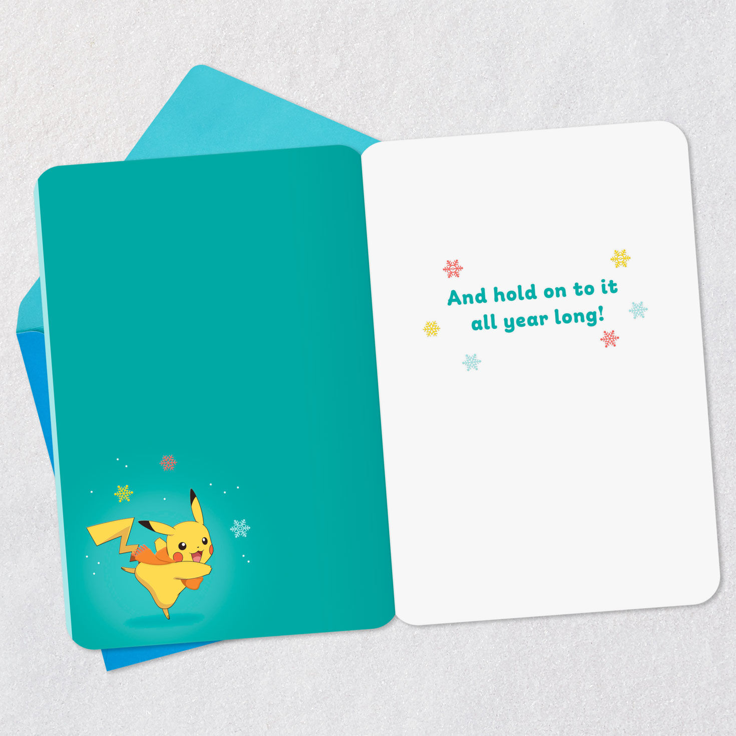 Eevee and Pikachu Snowman Christmas Card Open card with envelope image number 3