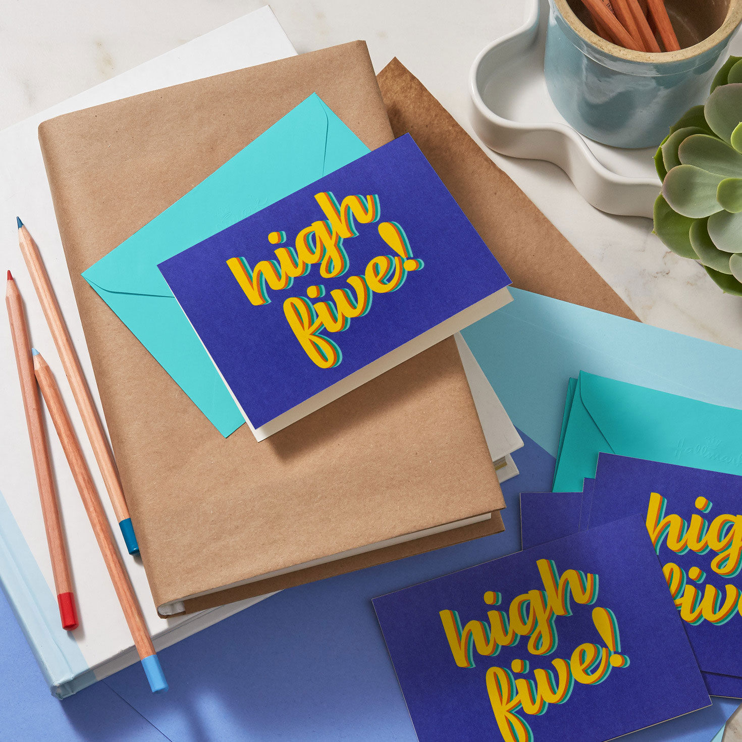 High Five on Blue Blank Note Cards Pack  image number 6
