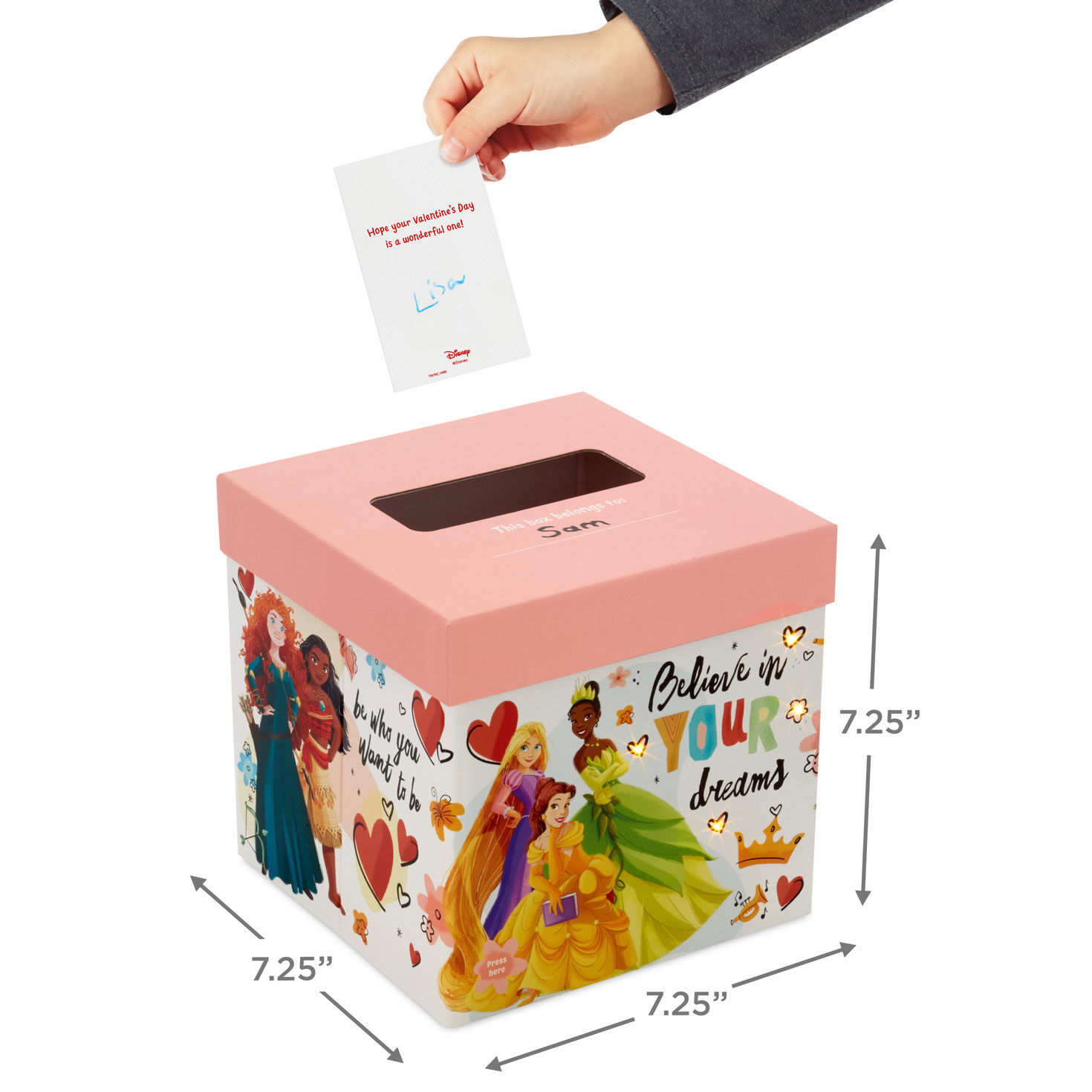 Disney Princess Pink and White Kids Classroom Valentines Set With Cards and Light-Up Mailbox With Sound, , large image number 6