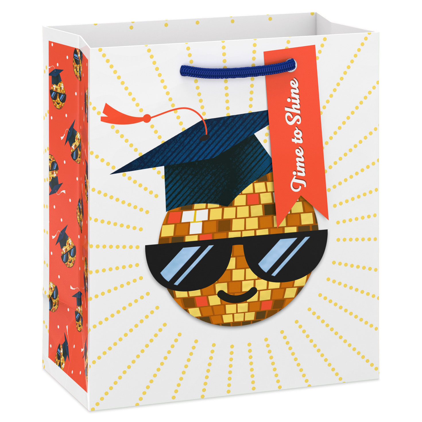 6.5" Smiling Gold Disco Ball Sun Small Graduation Gift Bag