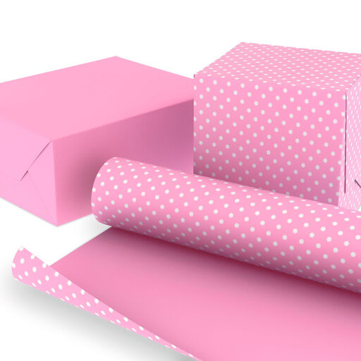 Pink/Mini Dots Reversible Wrapping Paper Roll, 20 sq. ft., 