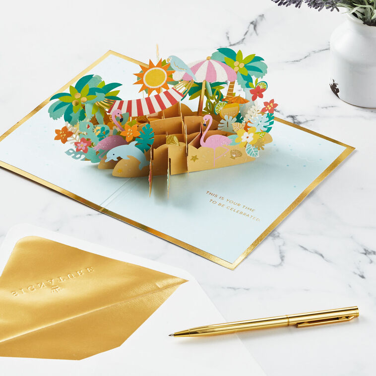 Your Time to Celebrate Tropical Beach 3D Pop-Up Card, , large image number 6