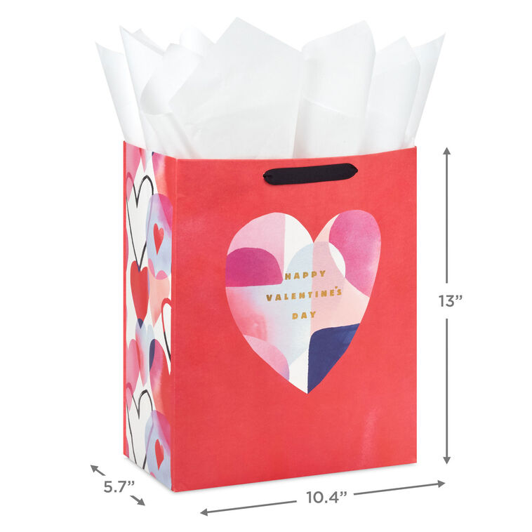 13" Abstract Heart on Red Large Valentine's Day Gift Bag With Tissue Paper, , large image number 3