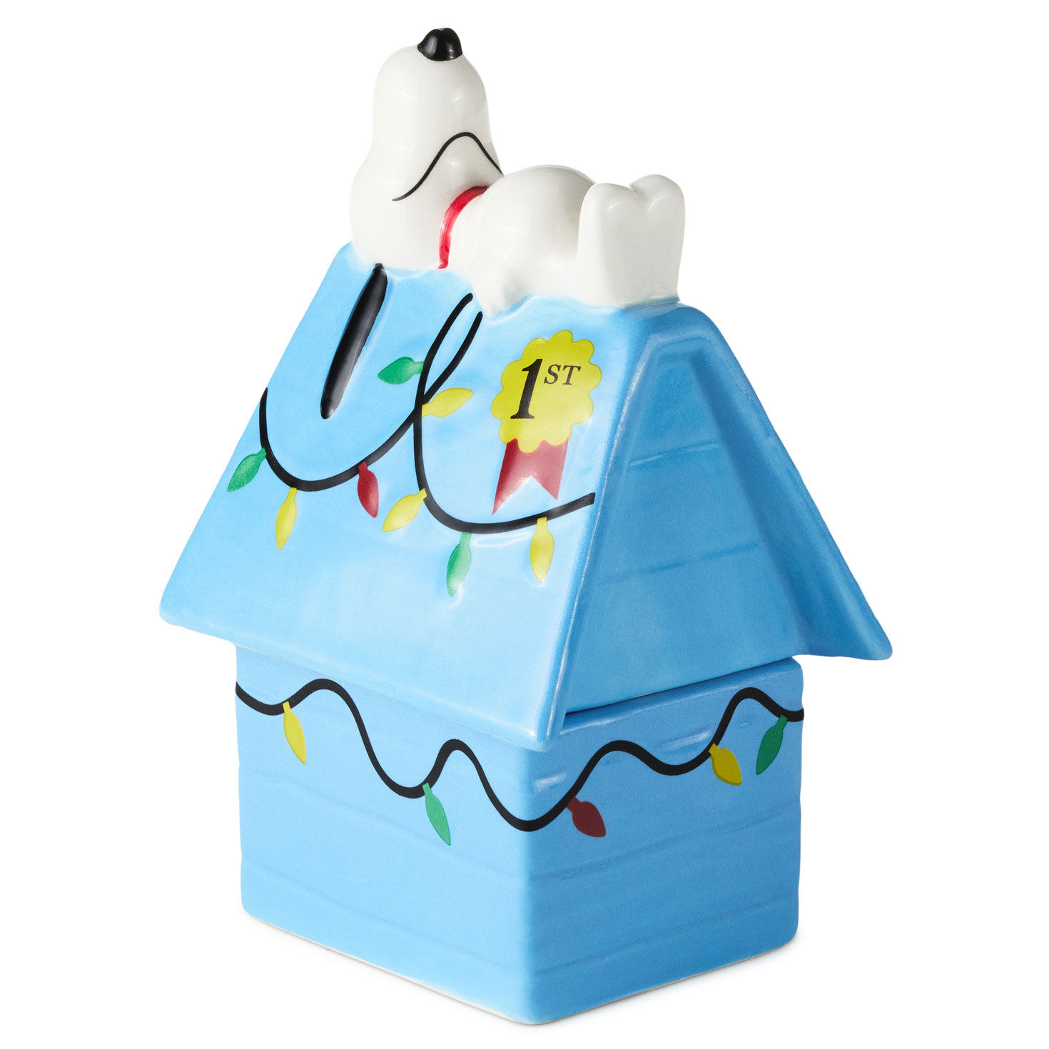 Snoopy on Blue Doghouse Salt and Pepper Shaker Set Back image number 2